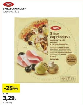 Coop Coop - 2 Pizze Capricciosa Con Mozzarella, Verdure E Prosciutto Cotto 760 G(ml) offerta