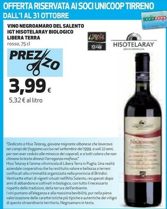 Coop Libera Terra Negroamaro Del Salento IGT offerta