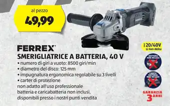 ALDI FERREX SMERIGLIATRICE A BATTERIA, 40 V offerta