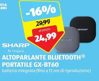 ALDI SHARP ALTOPARLANTE BLUETOOTH PORTATILE GX-BT60 offerta