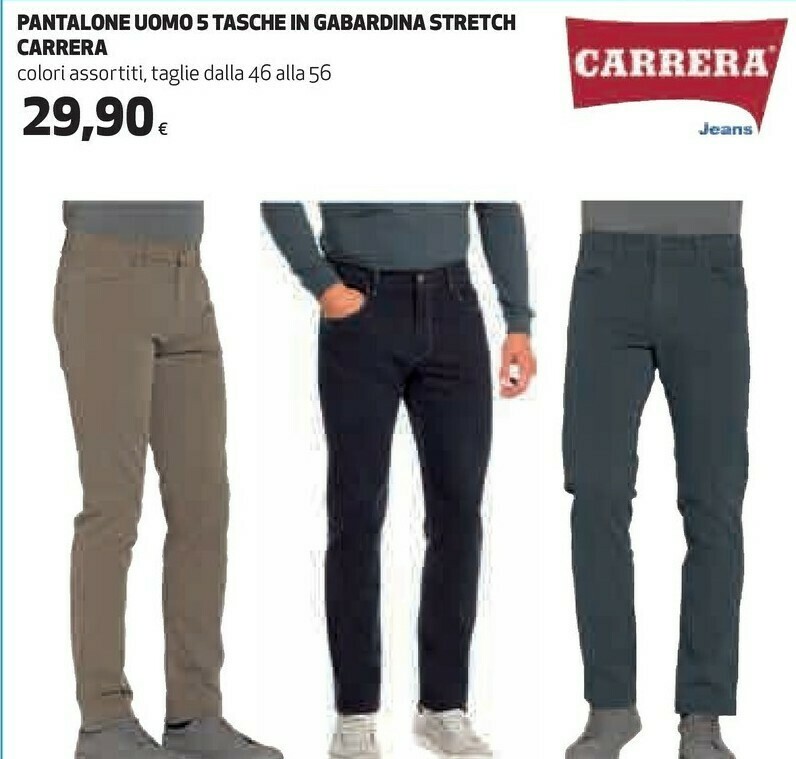 Carrera Pantalone Uomo 5 Tasche In Gabardina Stretch offerta di Coop