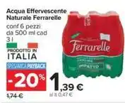 Carrefour Iper Acqua Effervescente Naturale Ferrarelle conf 6 pezzi da 500 ml cad 3 l offerta