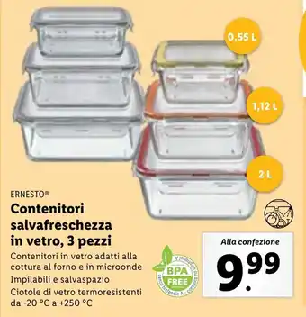 Lidl ERNESTO Contenitori salvafreschezza in vetro, 3 pezzi offerta