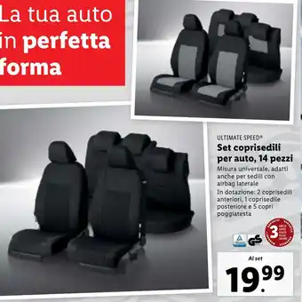 Lidl ULTIMATE SPEED Set coprisedili per auto, 14 pezzi offerta