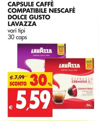 Tigros Lavazza Capsule Caffè Compatibile Nescafè Dolce Gusto 30 caps offerta