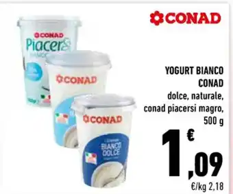 Conad YOGURT BIANCO CONAD dolce, naturale, conad piacersi magro, 500 g offerta