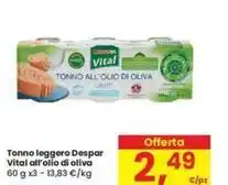 Eurospar Tonno leggero Despar Vital all'olio di oliva 60 g x3 offerta