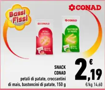 Conad SNACK CONAD petali di patate, croccantini di mais, bastoncini di patate, 150 g offerta