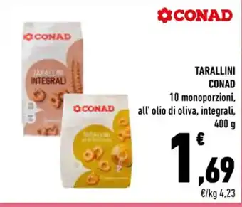 Conad TARALLINI CONAD 10 monoporzioni, QCONAD all' olio di oliva, integrali, 400 g offerta