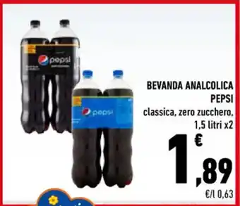 Conad BEVANDA ANALCOLICA PEPSI classica, zero zucchero, 1,5 litri x2 offerta