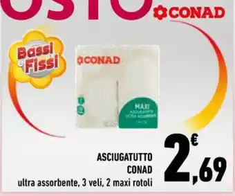 Conad ASCIUGATUTTO CONAD ultra assorbente, 3 veli, 2 maxi rotoli offerta