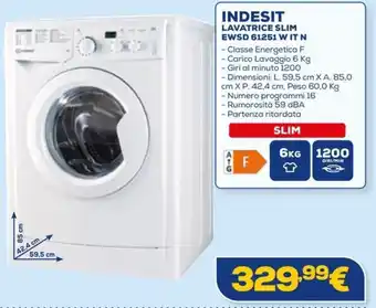 Euronics INDESIT LAVATRICE SLIM EWSD 61251 W IT N offerta