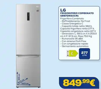 Euronics LG FRIGORIFERO COMBINATO GBB72NSUCN1 offerta