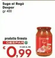 Despar Despar Sugo Al Ragu 400 Gr offerta