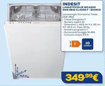 Euronics INDESIT LAVASTOVIGLIE INCASSO DSIE 2B10 CLASSE F-BIANCO offerta