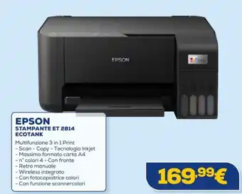 Euronics EPSON STAMPANTE ET 2814 ECOTANK offerta