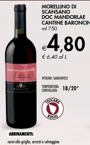 Bennet Morellino Di Scansano Doc Mandorlae Cantine Baroncini offerta