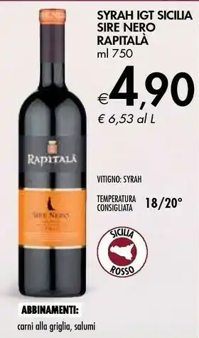 Bennet Rapitalà Syrah IGT Sicilia Sire Nero offerta
