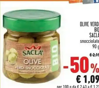 Conad Superstore Saclà Olive Verdi Snocciolate Bio 90 G(ml) offerta