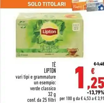 Conad Superstore Lipton Tea Lipton - Tè Verde Classico 32.5 G(ml) offerta