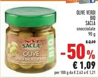 Conad Saclà Olive Verdi Snocciolate Bio 90 G(ml) offerta