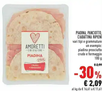 Conad Amoretti Piadina, Panciotto, Ciabattina Ripieni offerta