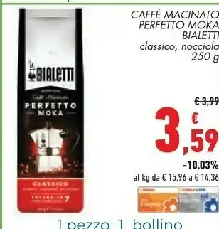 Conad Bialetti Caffe Macinato Perfetto Moka offerta
