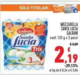 Conad Galbani Mozzarella Santa Lucia 375 G(ml) offerta