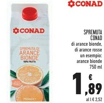 Conad Conad - Spremuta Di Arance Bionde 750 G(ml) offerta