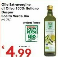Despar Despar Olio Extravergine Di Oliva 100% Italiano Scelta Verde Bio offerta