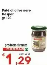 Despar Pate Di Olive Nere offerta