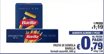 PASTA DI SEMOLA BARILLA formati assortiti, 500 g