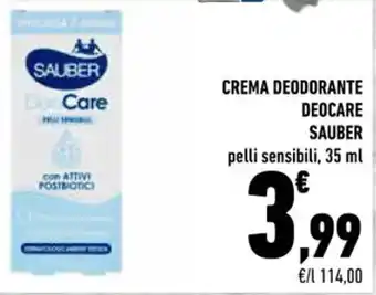 Conad Superstore CREMA DEODORANTE DEOCARE SAUBER pelli sensibili, 35 ml offerta