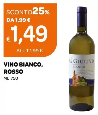 Ekom VINO BIANCO, ROSSO ML 750 offerta
