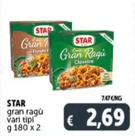 Deco Supermercati STAR gran ragù vari tipi g 180 x 2 offerta