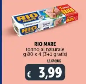 Deco Supermercati RIO MARE tonno al naturale g 80 x 4 (3+1 gratis) offerta