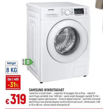 Galassia SAMSUNG WW80TA046T offerta