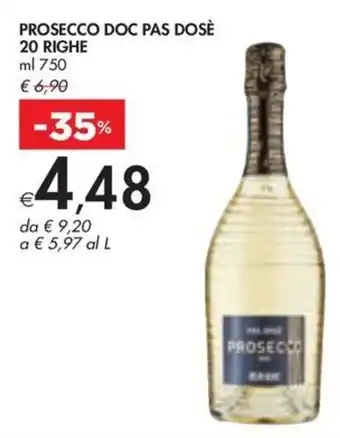Bennet PROSECCO DOC PAS DOSÈ 20 RIGHE ml 750 offerta