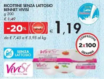 Bennet RICOTTINE SENZA LATTOSIO BENNET VIVISI g 200 offerta