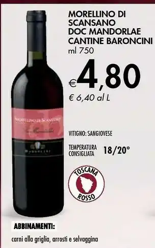 Bennet Morellino Di Scansano Doc Mandorlae Cantine Baroncini offerta