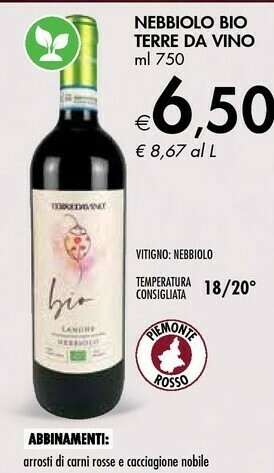 Bennet Terre da vino Nebbiolo Bio offerta