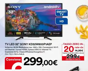Ipercoop TV LED 32" SONY KD32W800P1AEP offerta