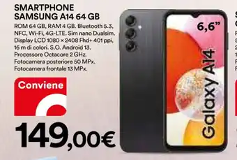 Ipercoop SMARTPHONE SAMSUNG A14 64 GB offerta