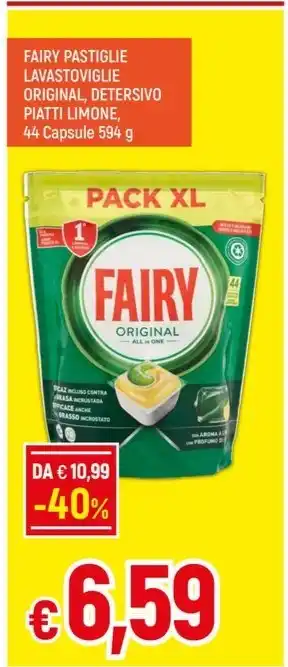 Galassia FAIRY PASTIGLIE LAVASTOVIGLIE ORIGINAL, DETERSIVO PIATTI LIMONE, 44 Capsule 594 g offerta