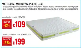 MATERASSO MEMORY SUPREME LUXE singolo dim. cm. 80x190x20 h.