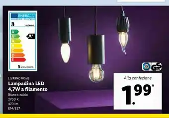 Lidl Livarno Home Lampadina Led 4,7 W A Filamento Bianco Caldo offerta