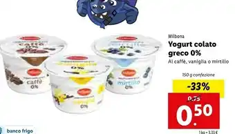 Lidl Milbona Yogurt Colato Greco Vaniglia 0% offerta