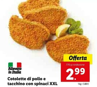 Lidl Cotolette Di Pollo E Tacchino Con Spinaci XXL offerta