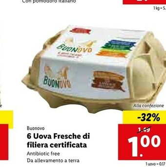 Lidl Buonovo 6 Uova Fresche Di Filiera Certificata offerta