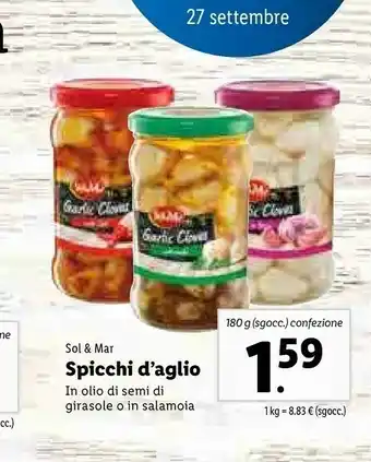Lidl Sol & mar Spicchi Aglio In Olio Di Semi Di Girasole/ In Salamoia offerta